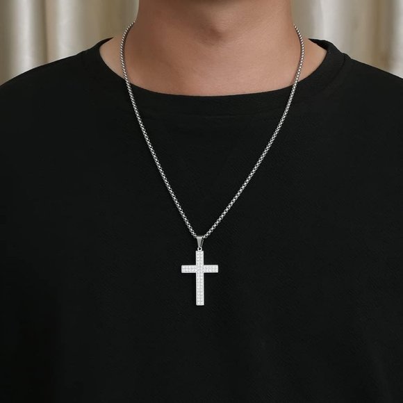 Men Stainless Steel Crucifix Cross Jesus Christ Pendant Necklace - Picture 3 of 9